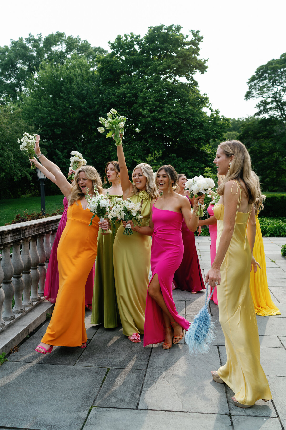 dainty-colorful-wedding-party-gowns-organic-bouquet-sarah-brehant-events