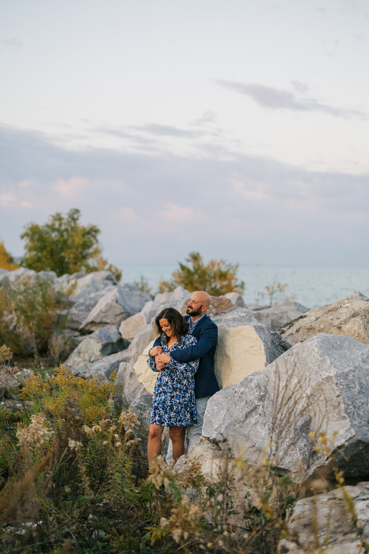 An engagement photo taken at Chicago's Northerly Island in the fall.
