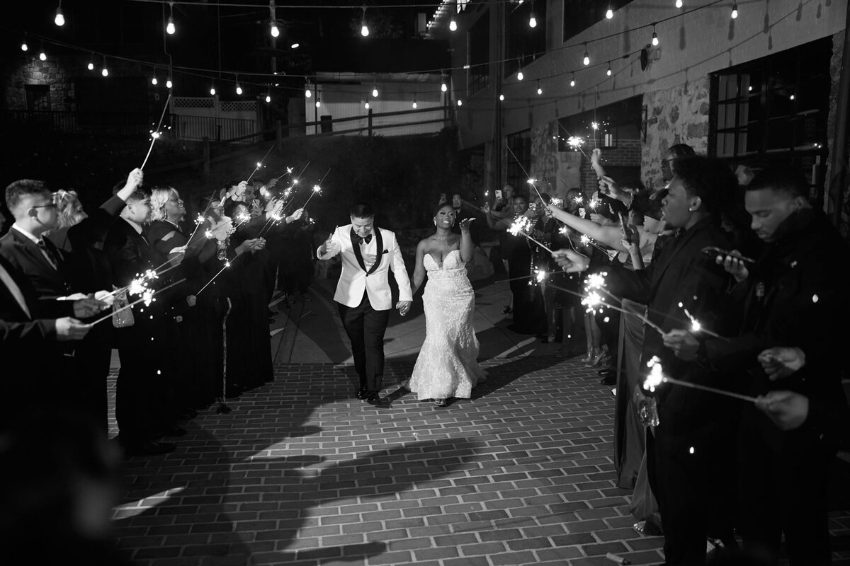 Wedding couples sparkly wedding exit