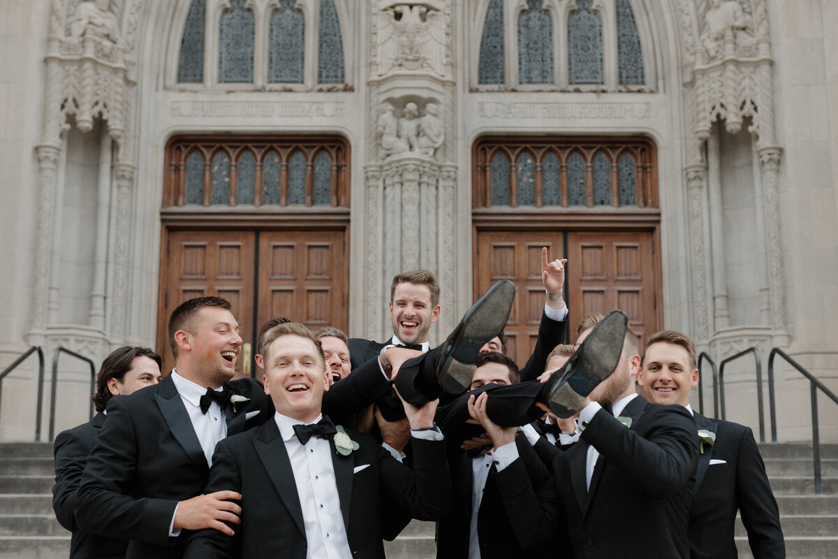 Indianapolis wedding photographer groomsmen celebration photo