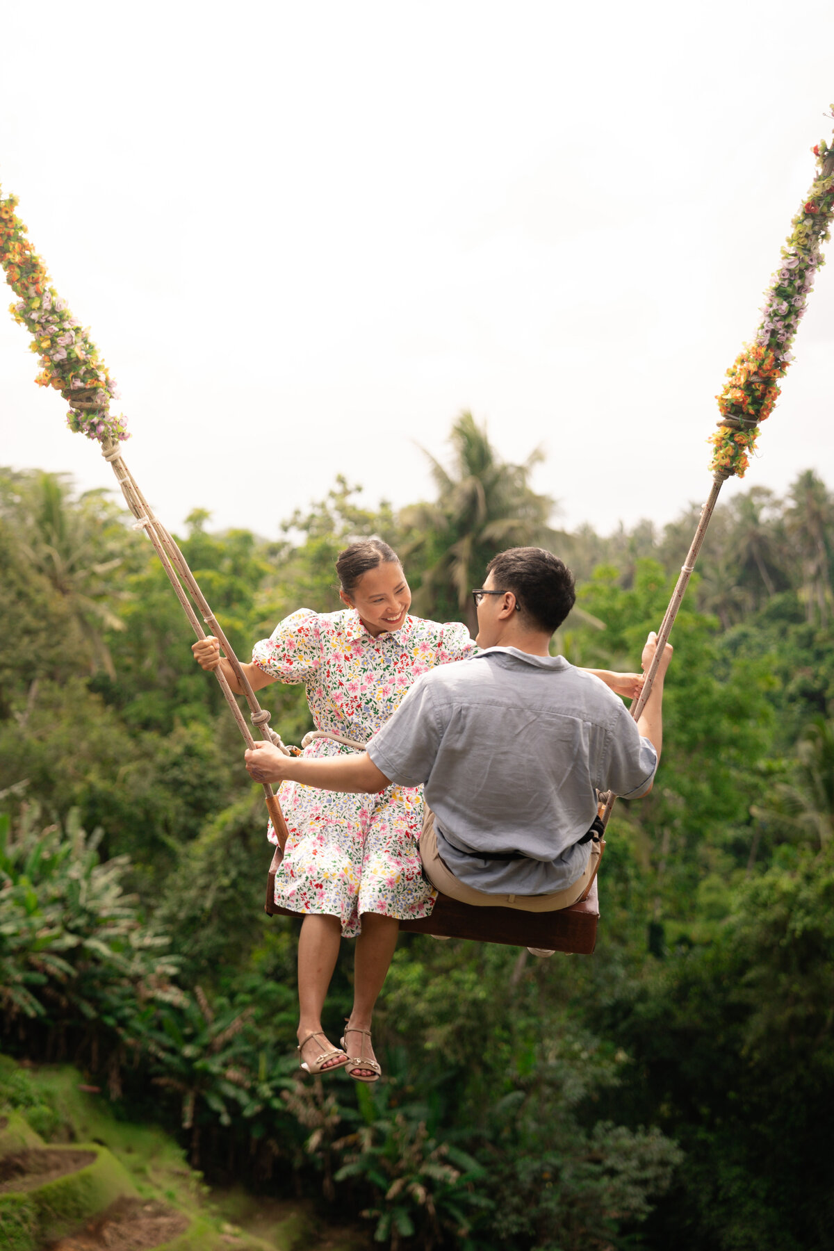 Bali Indonesia Elopement Asian Bride and Groom at Ubud Swing.