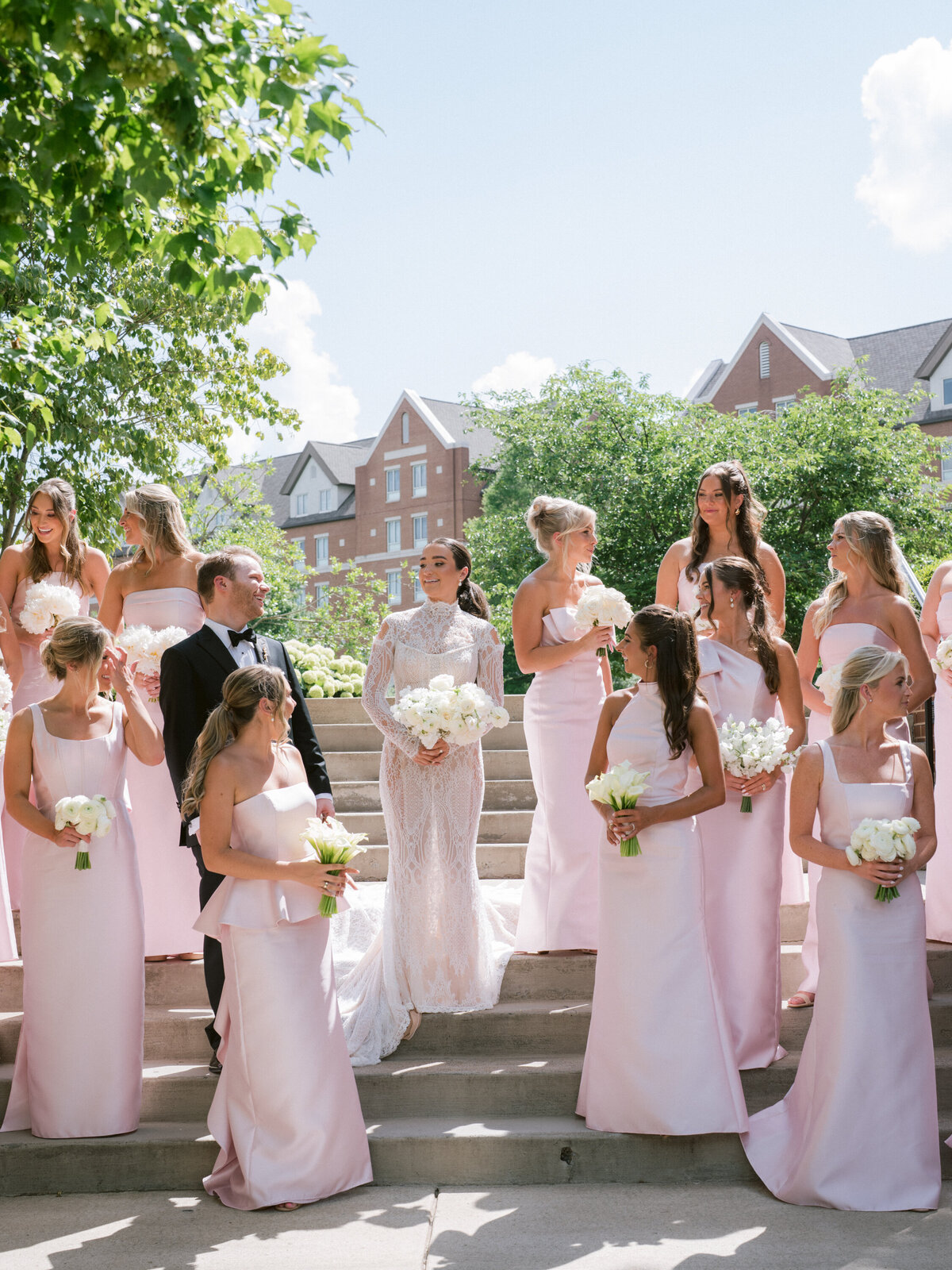 Blush and pink bridesmaids wedding dresses mix and match with white bouquets. Chic wedding reception styles
Elegant wedding decor