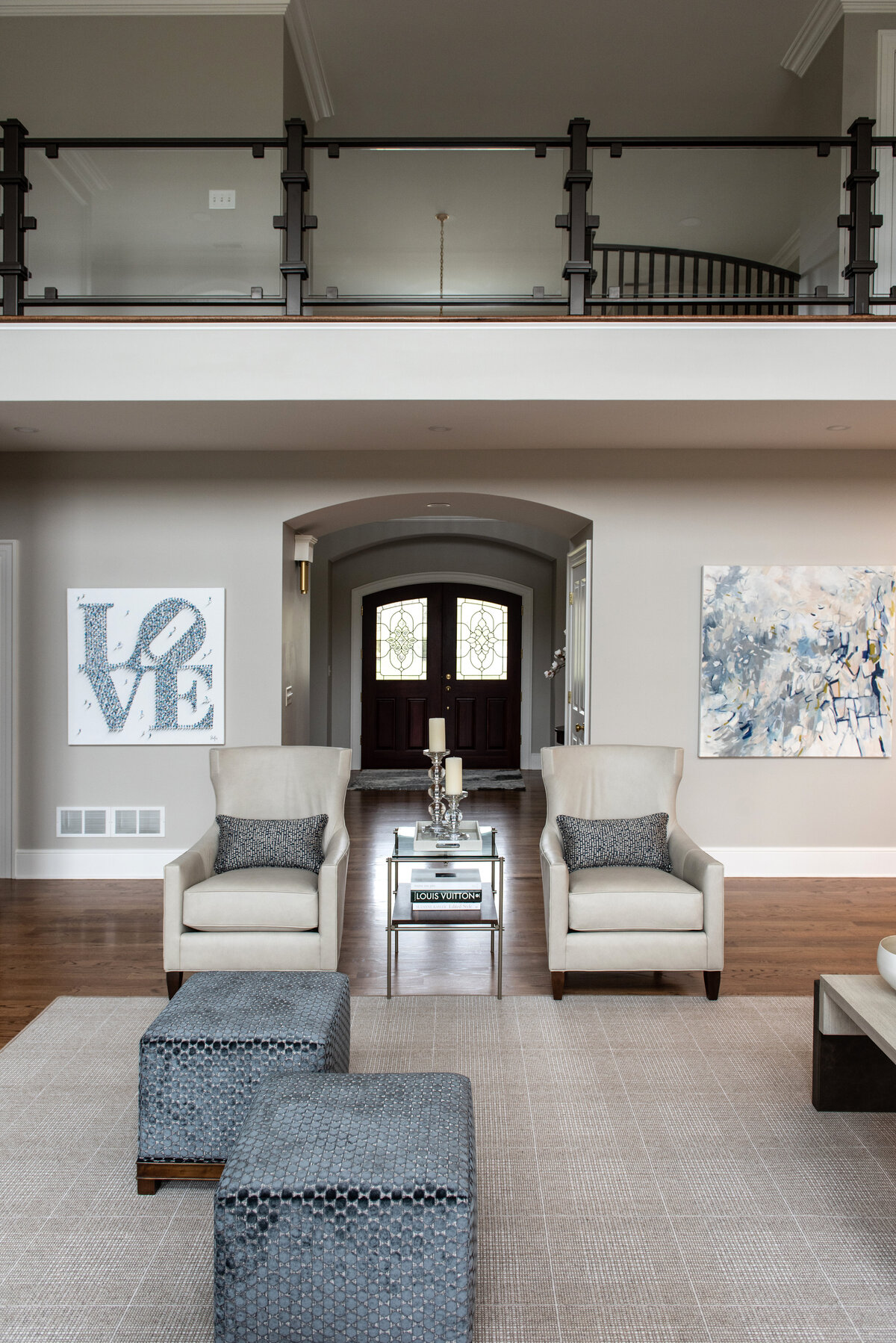 Living room with upstairs