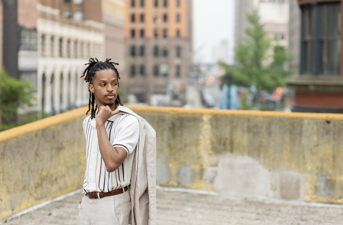 Boy posing for downtown Detroit senior photography