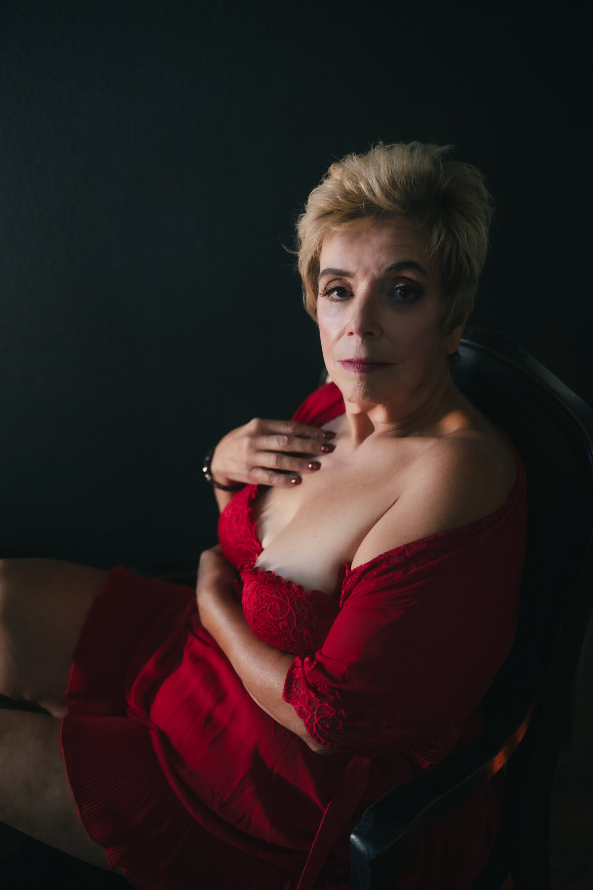 woman in her 70s in red lingerie photo