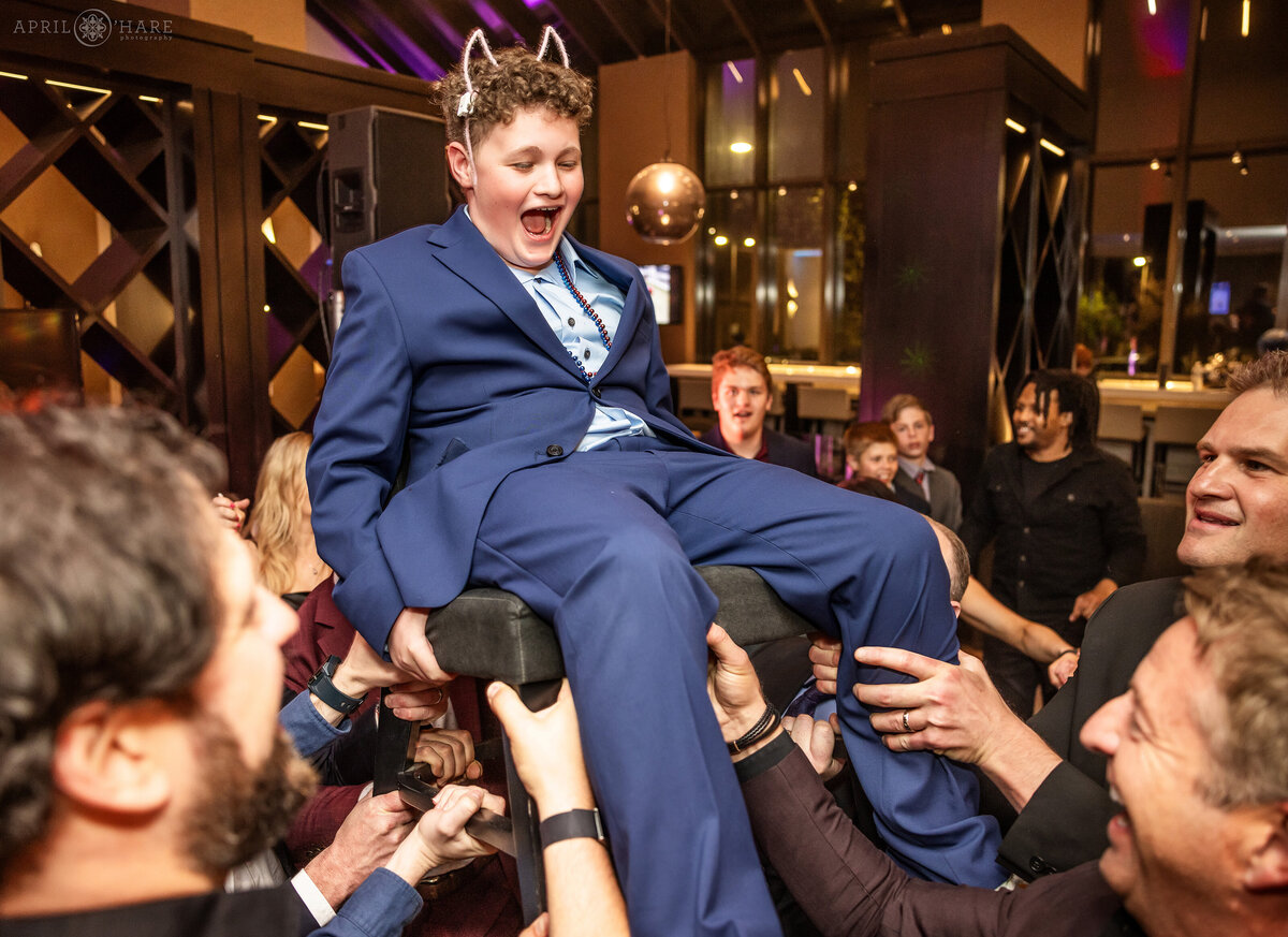 Jewish Chair Dance at a Bar Mitzvah Party in Denver