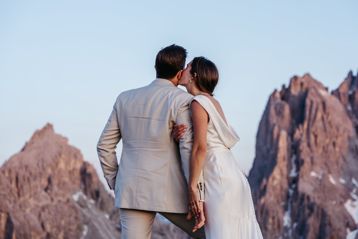 Sweet couple intimate mountain top elopement Tre Cime Dolomites