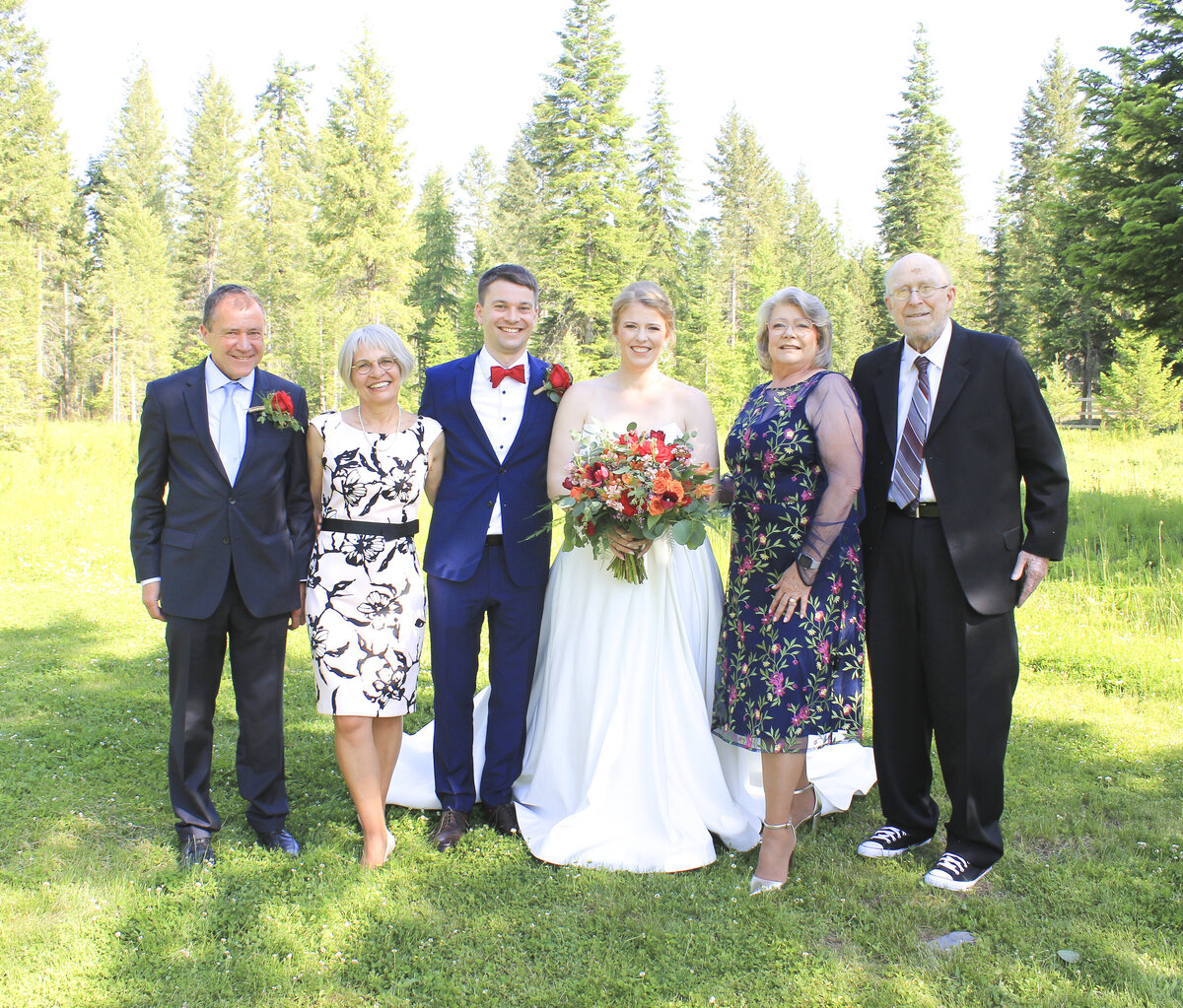 Bride and Groom with family