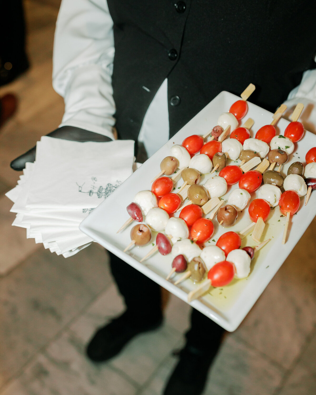 Appetizers on skewers served at cocktail hour, detailed by Philadelphia wedding photographer.