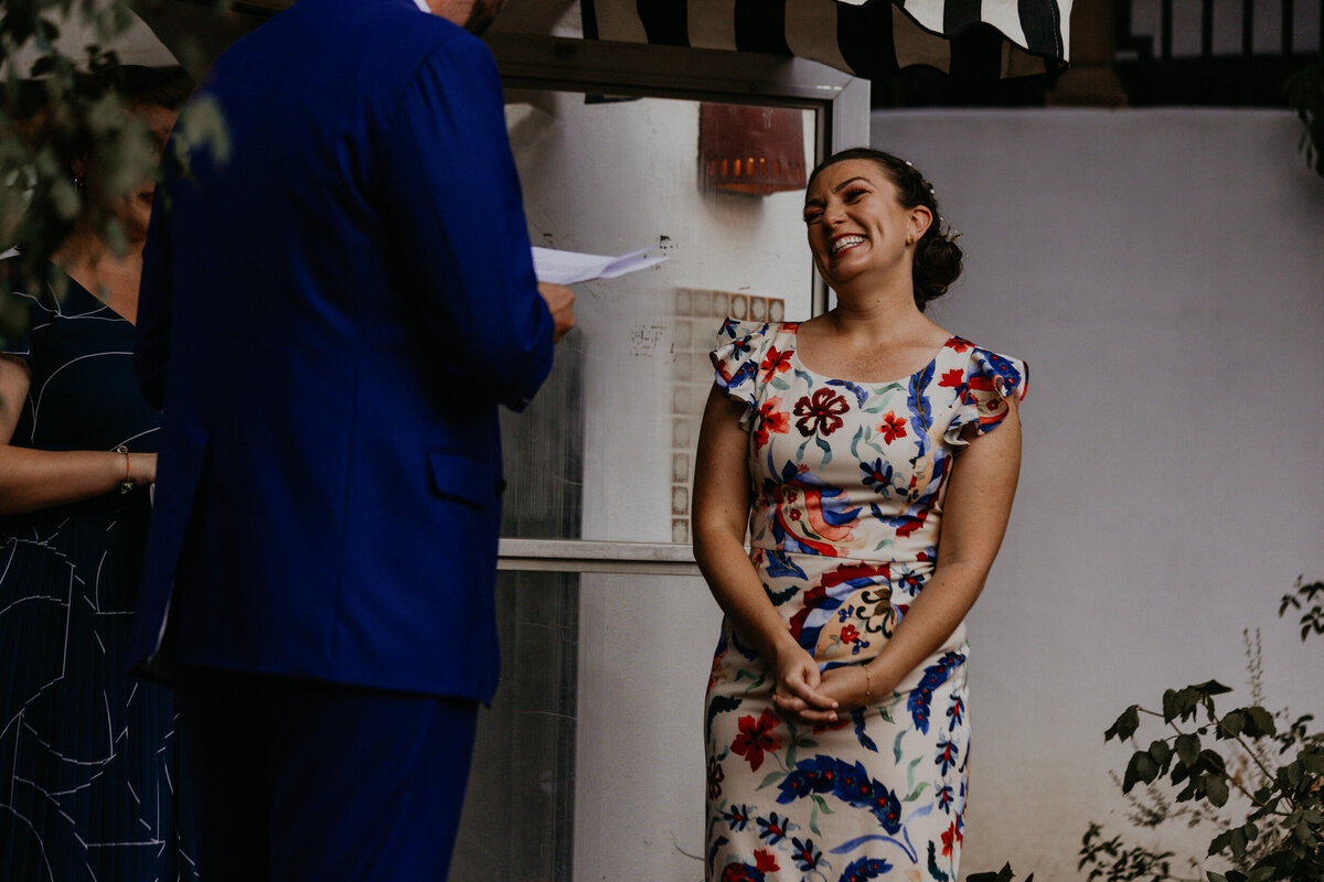 a bride and groom during  their intimate wedding at El Rey Court in Santa Fe, New Mexico