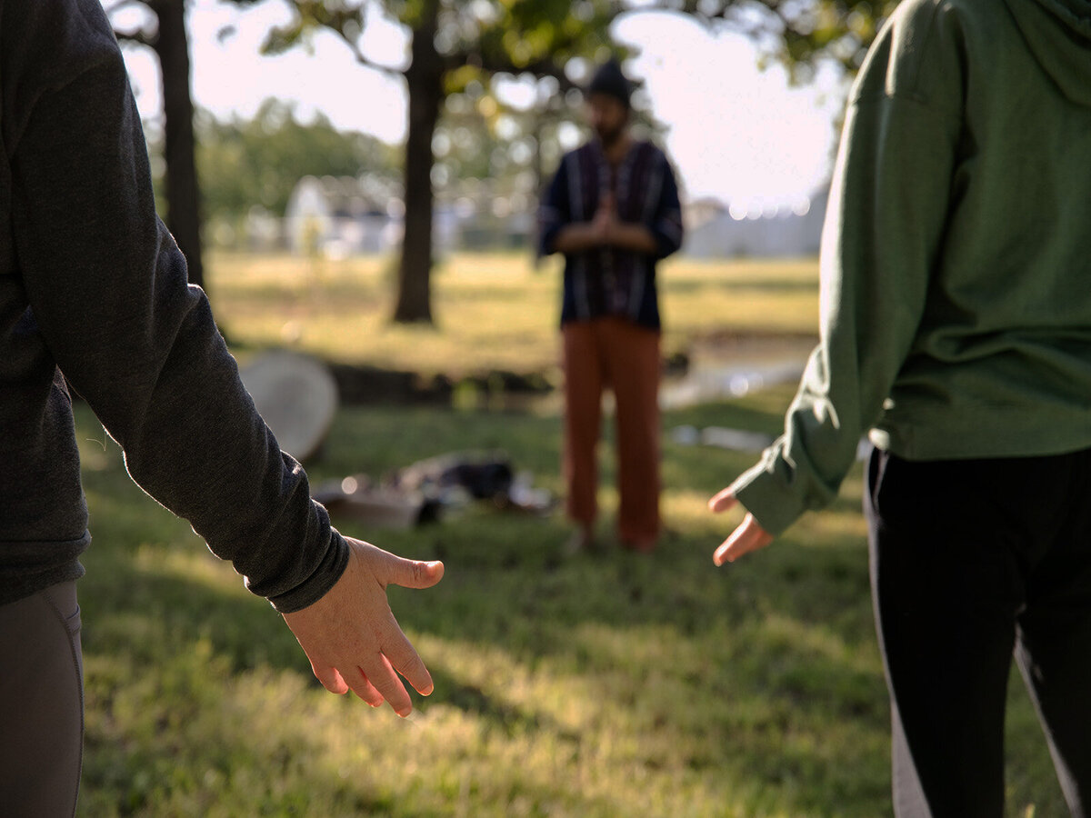 A photo of a yoga session or other event during a recent veteran retreat at Rising Ridge.