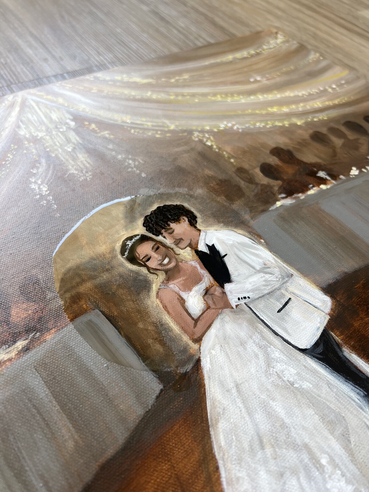 Varnishing of Completed painting of A couple during their first dance