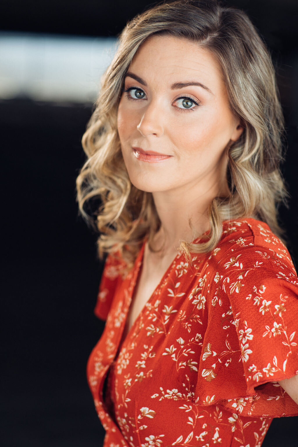 Headshot Photograph Of Young Woman In Red Floral Blouse Los Angeles