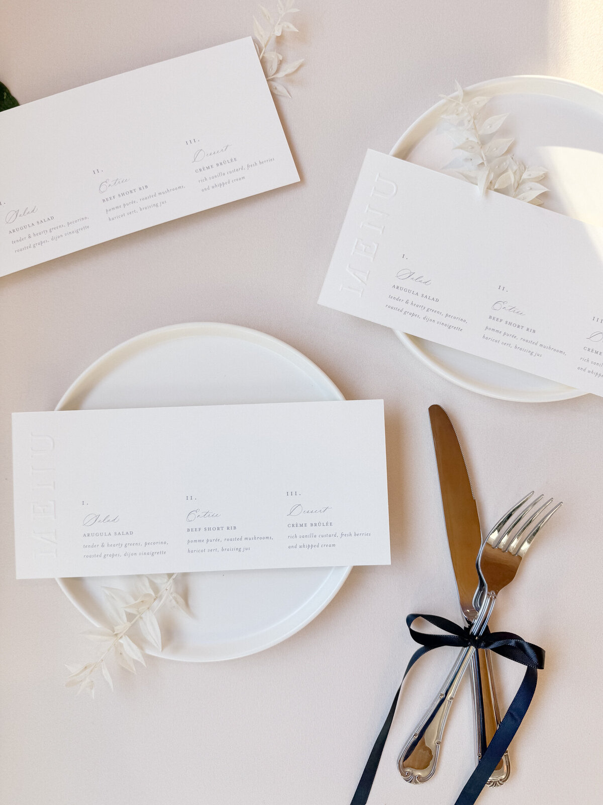 Luxurious Wedding Menu with Embossed Menu Detail