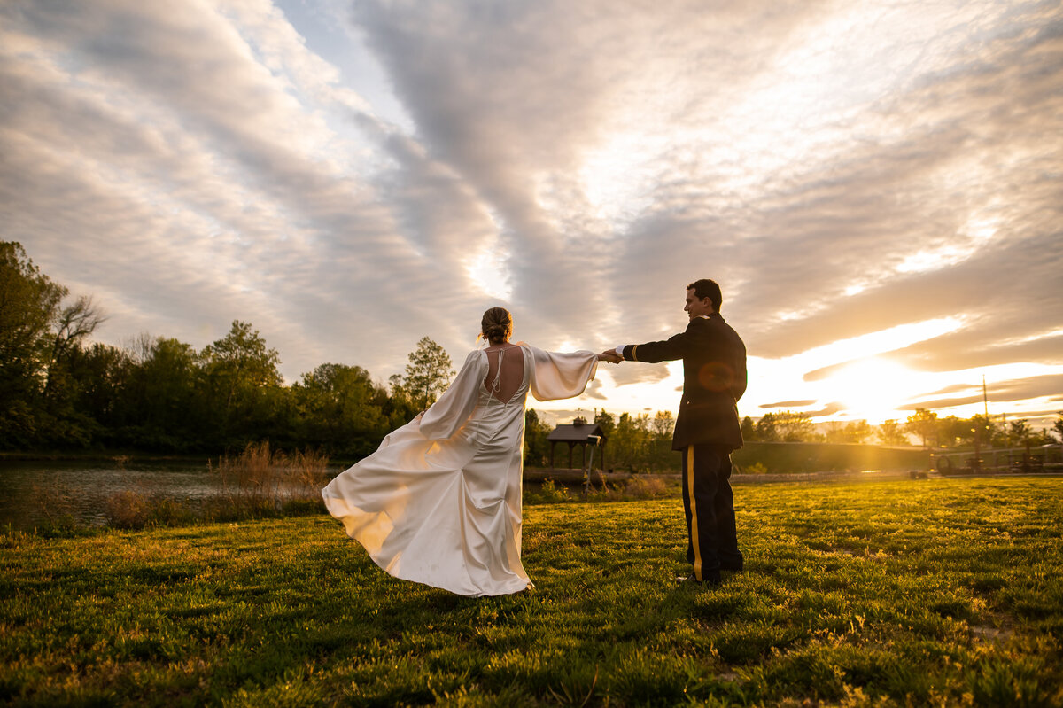 wedding in st charles missouri sunset bride and groom dancing