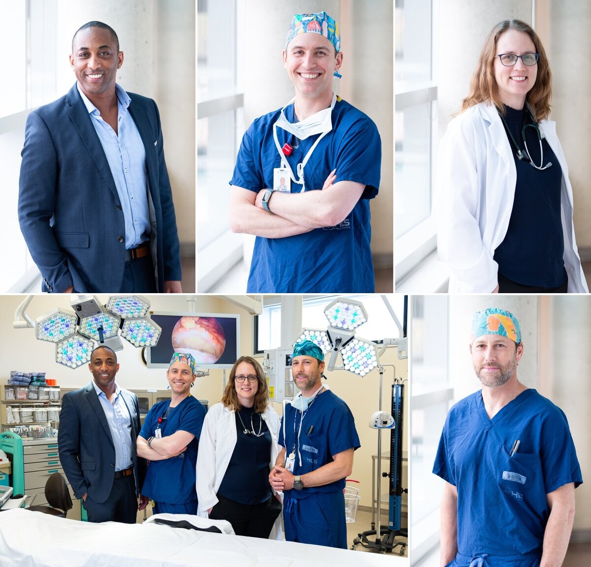 a photo of four doctors in scrubs and medical coats inside the operating room.  Taken by Ottawa corporate photographer JEMMAN Photography