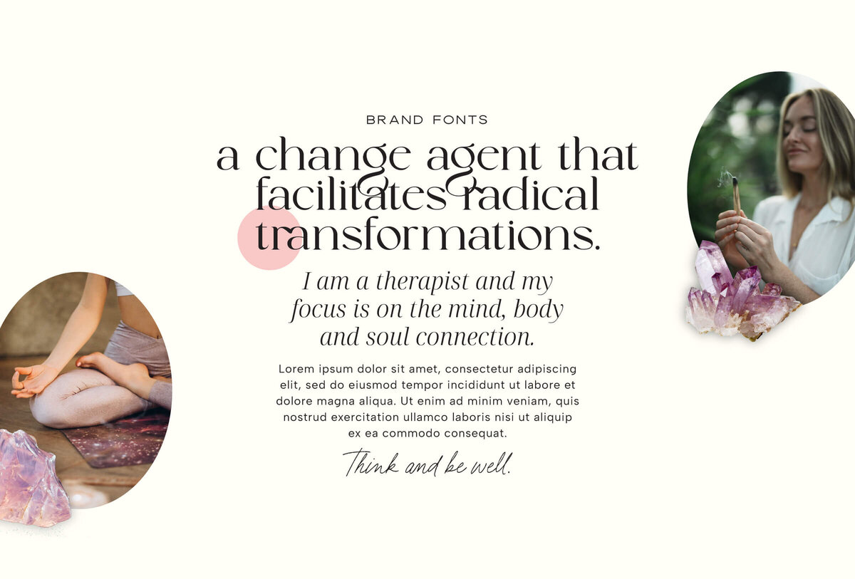 Brand fonts and text styling for a wellness brand