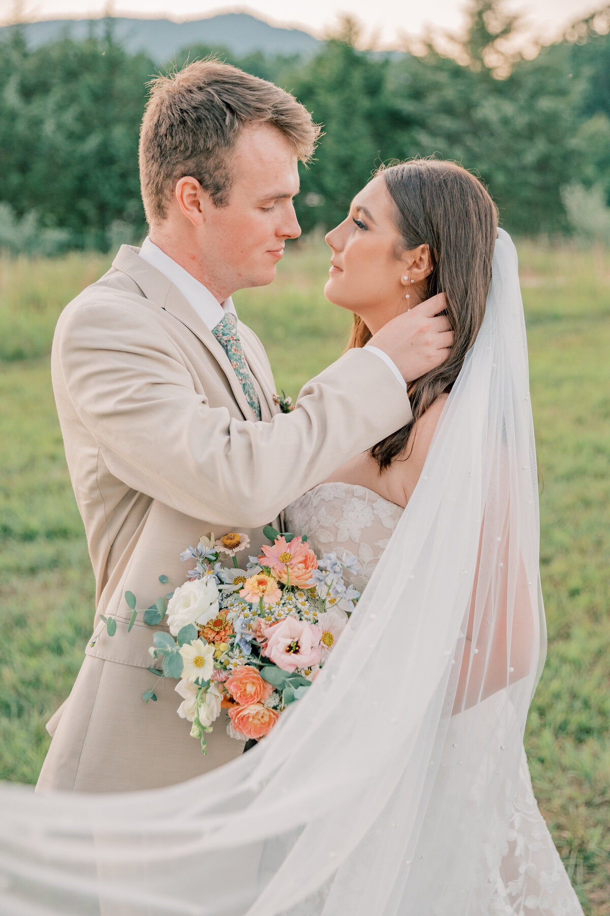 Three Oaks Manor Wedding | Bride and groom at sunset
