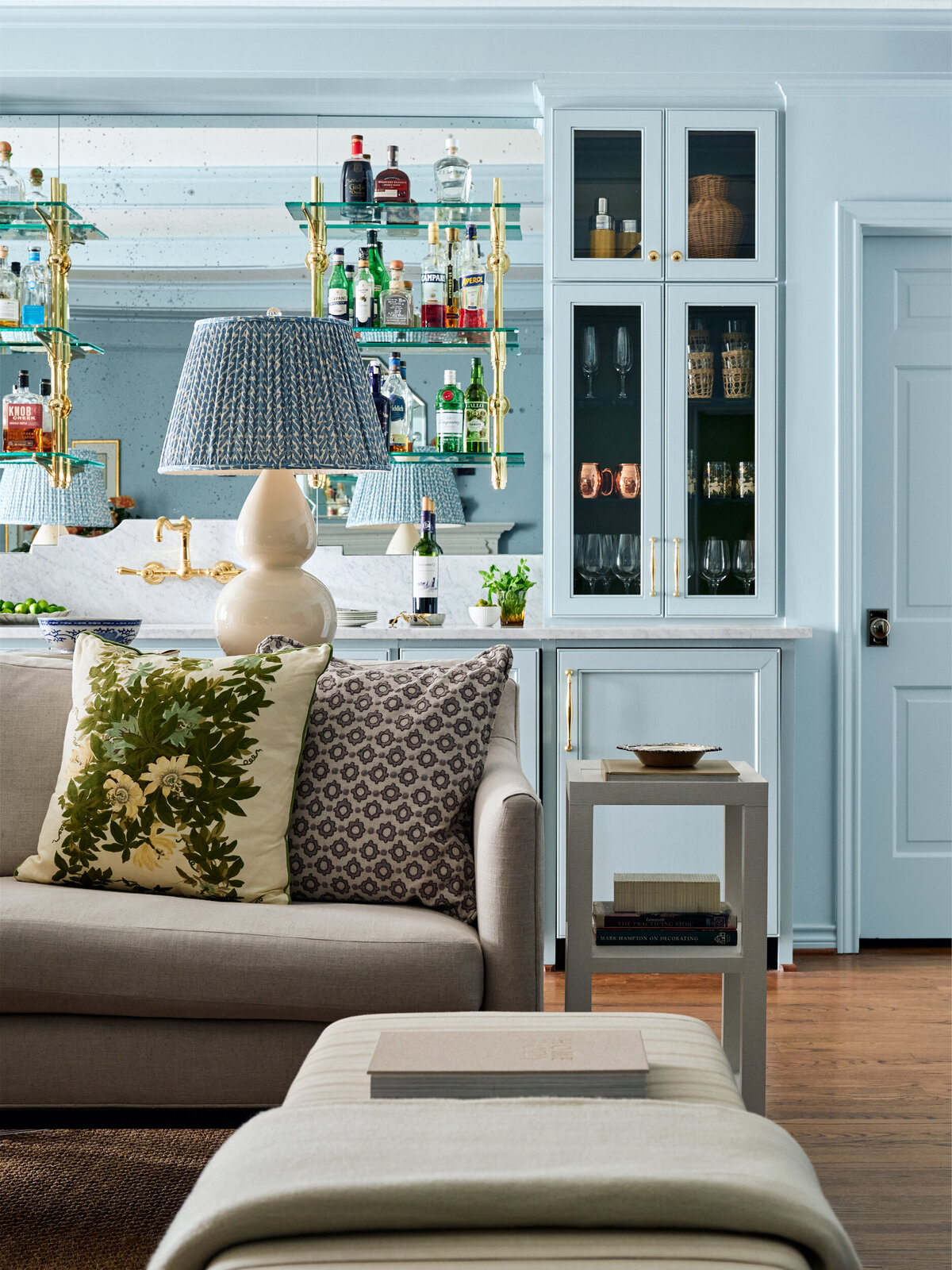 Blue Pleated Lampshade, Blue Cabinets