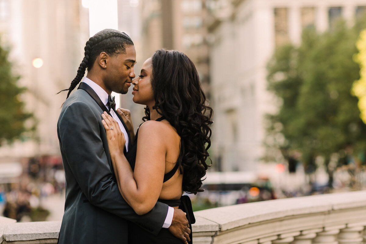 Elegant engagement photo in Chicago's Millennium Park