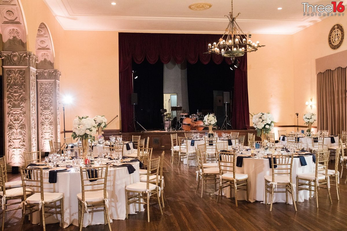 Table setup for wedding reception at the Ebell of Los Angeles