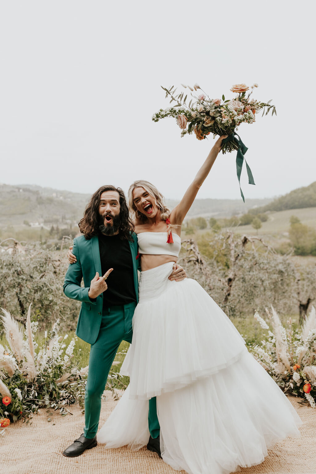 Tuscany boho earthy organic ceremony wedding flowers