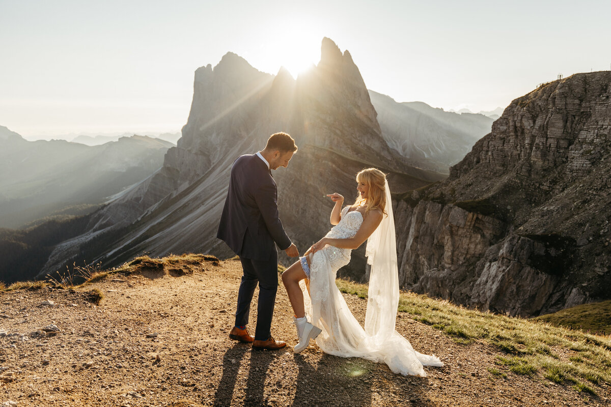 Dolomite mountain peaks glowing in golden light