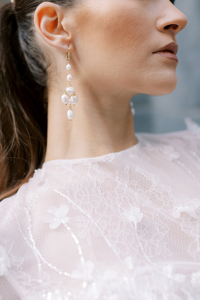 Baroque Pearl Jewelry by Joanna Bisley Designs photographed by Tess Lucas Photo. Featured on the Brontë Bride Vendor Guide.
