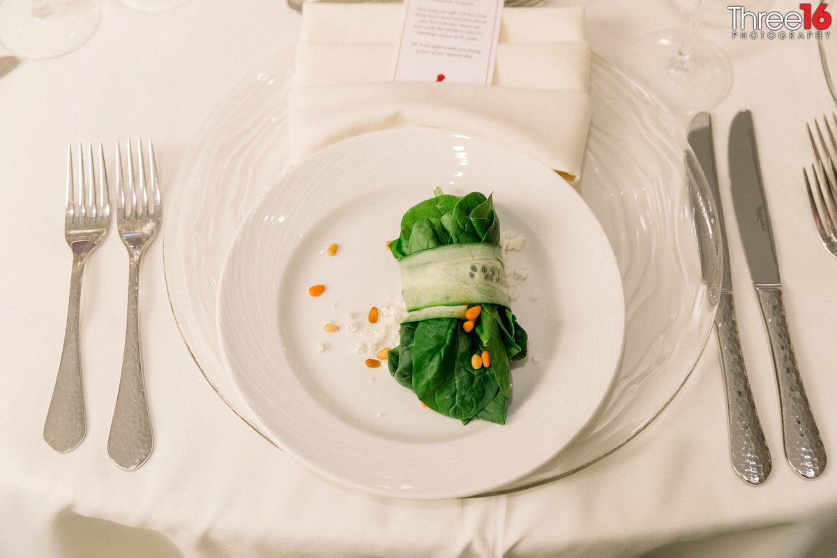 Zucchini wrapped spinach at wedding reception