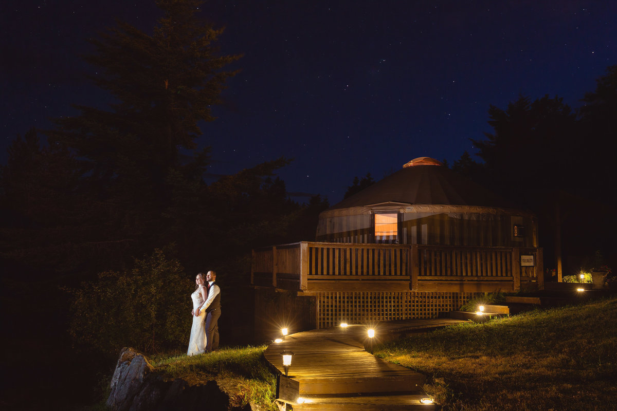 night shot with yurt at merridale wedding