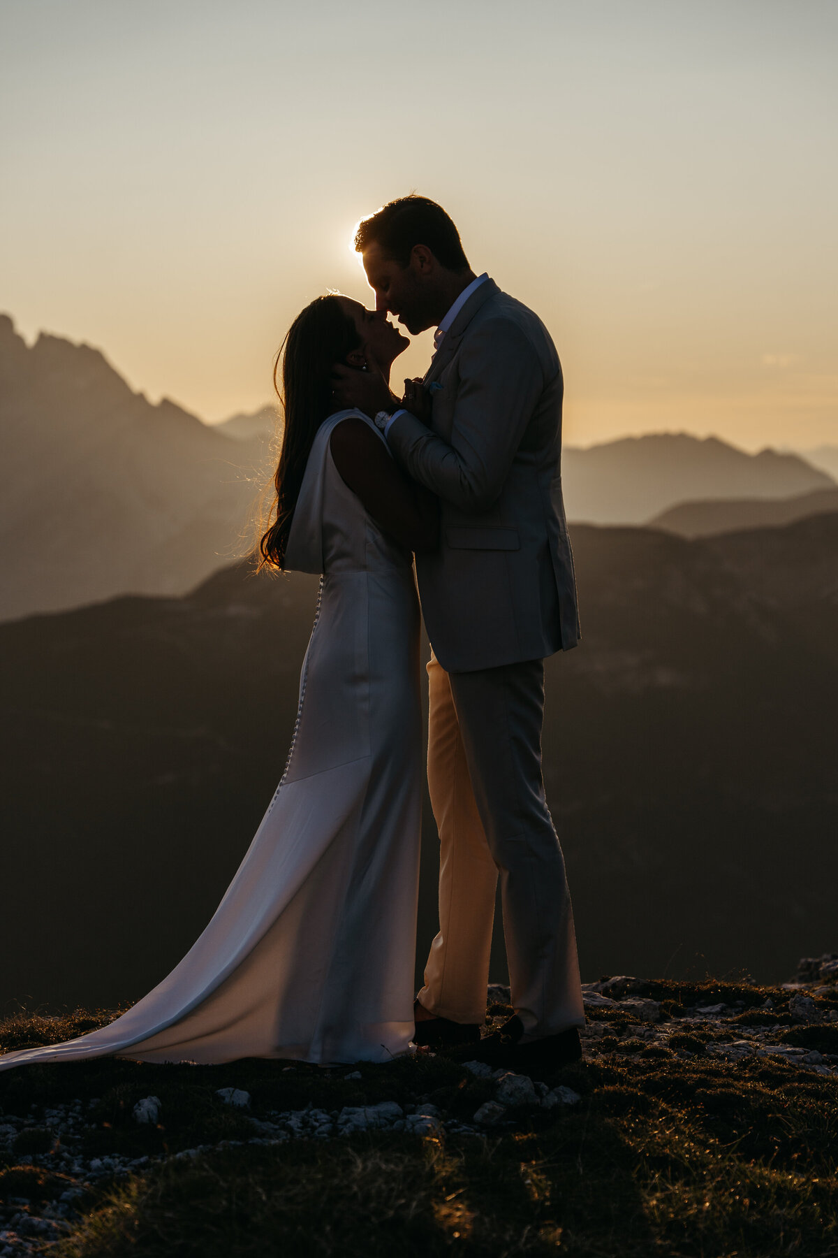 romantic couple mountain portraits Dolomites elopement