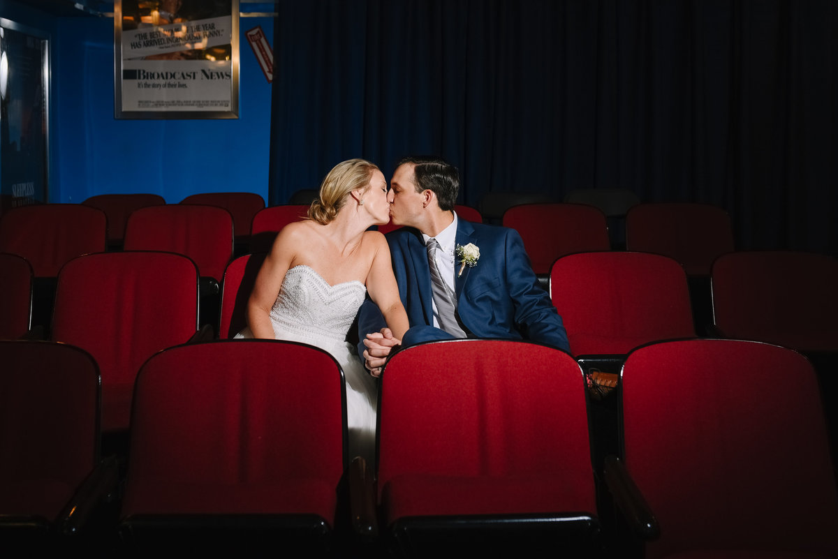 Baltimore museum of industry wedding couple in movie theater