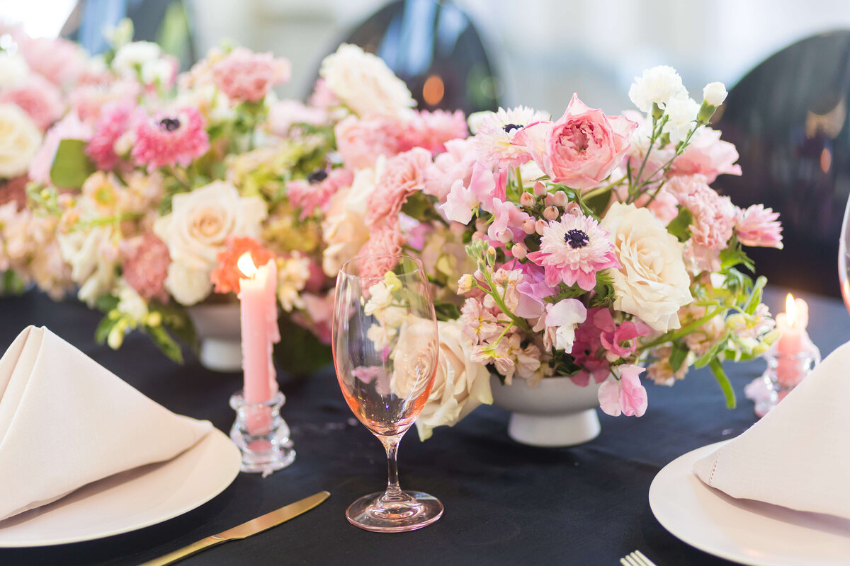 Floral arrangements on table