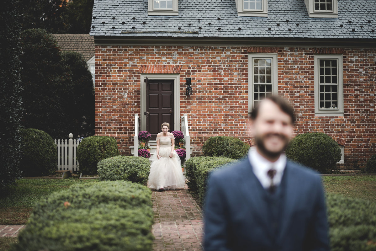 Bride and Groom First Look at Seven Springs Virginia