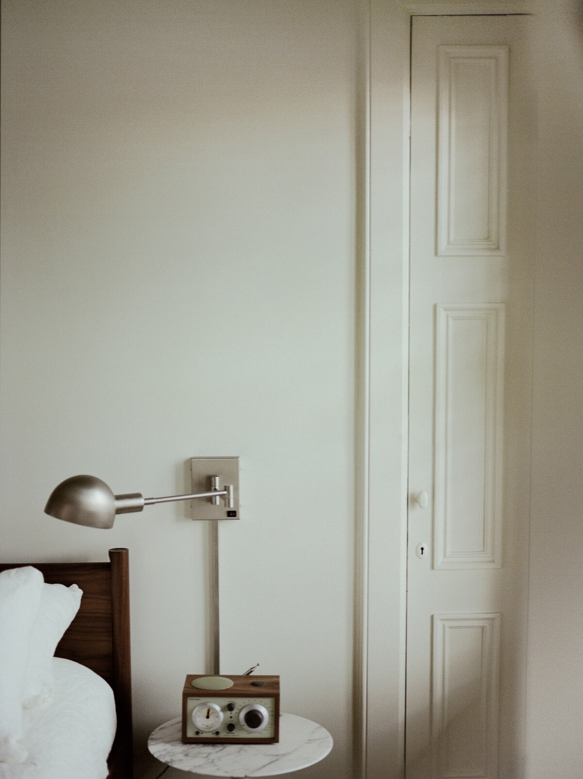 nightstand with lamp, interior photography at ALEO Detroit, little village