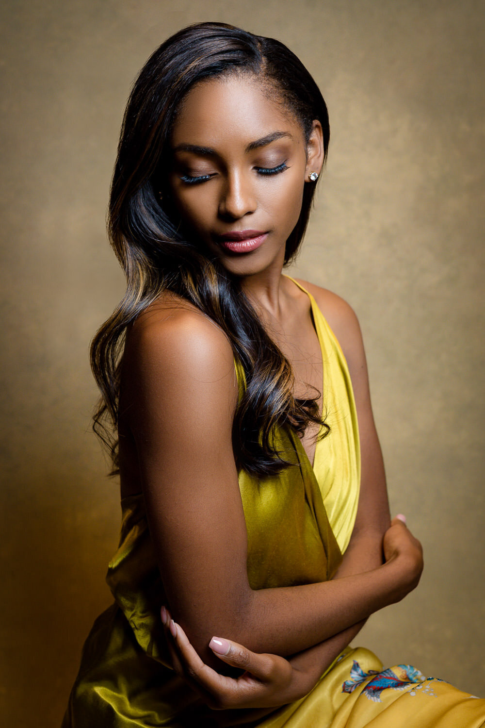 Luxurious beauty portrait session showcasing editorial glam styling, Austin, TX.