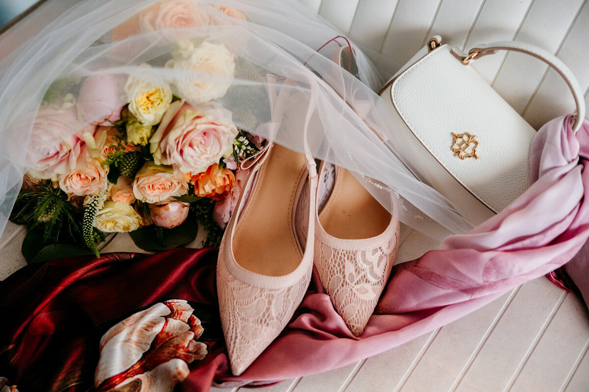 Close-up of fun pink wedding details at a St. Augustine wedding.