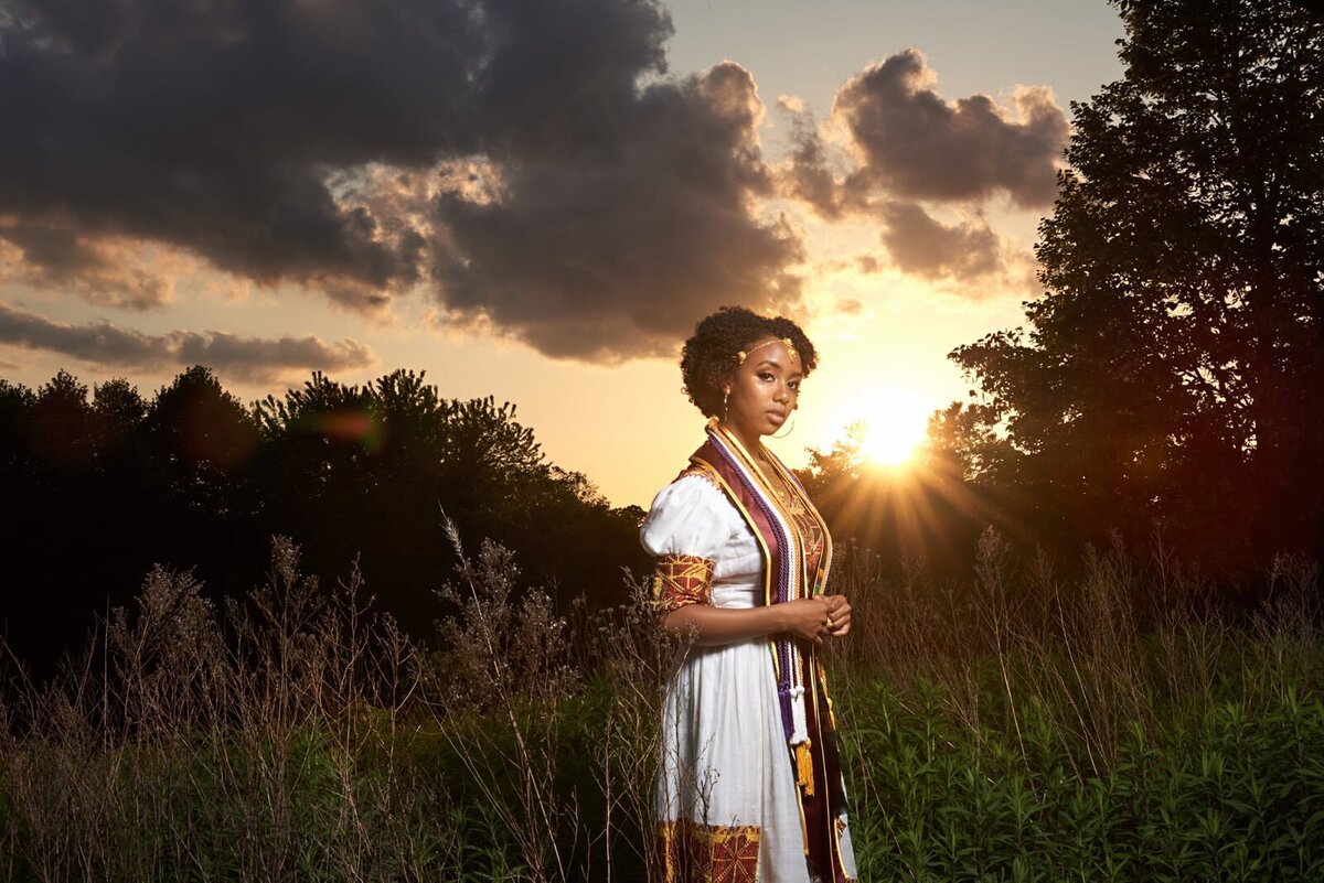 Woman in Traditional Dress at Sunset-02