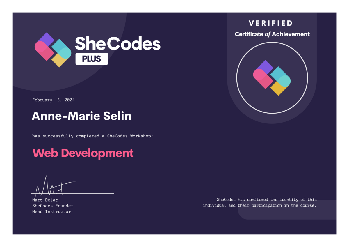 A. Selin Web Development SheCodes