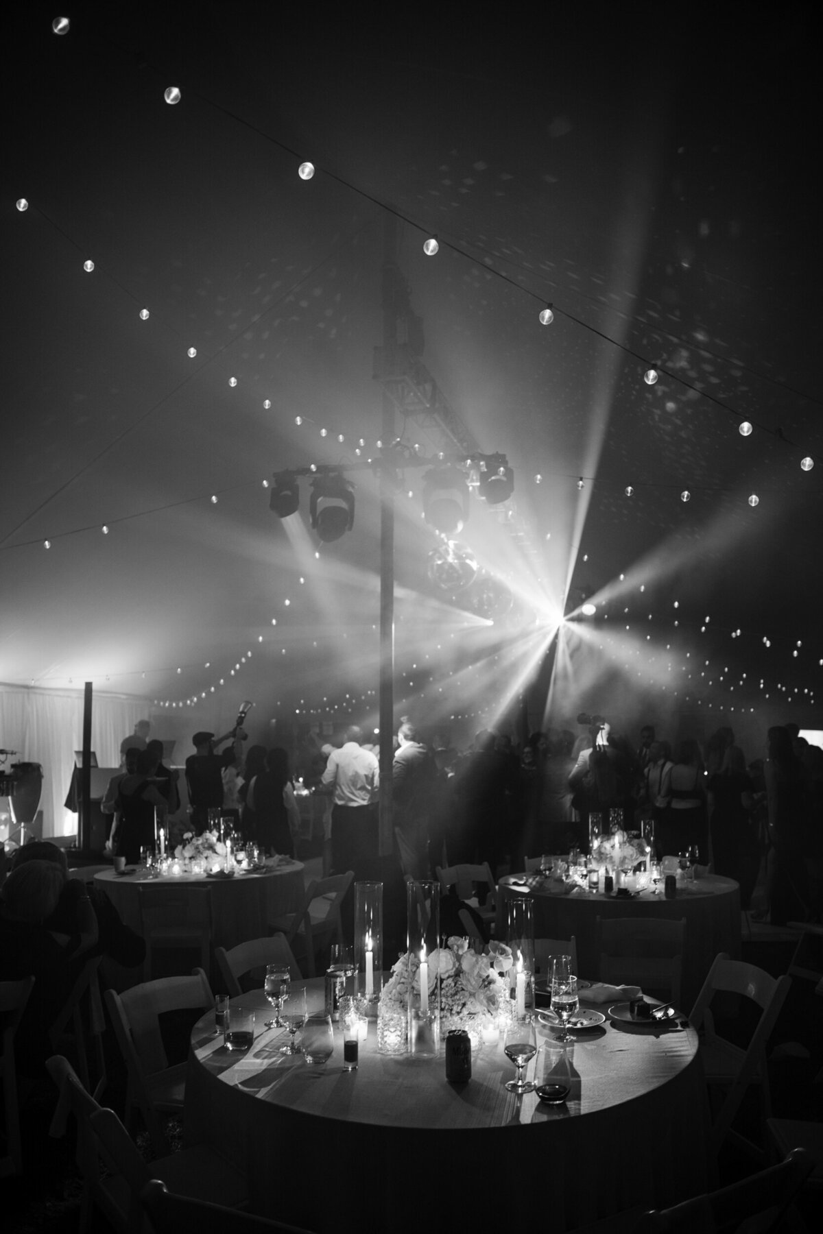 Dramatic reception lighting at a destination wedding in Vermont