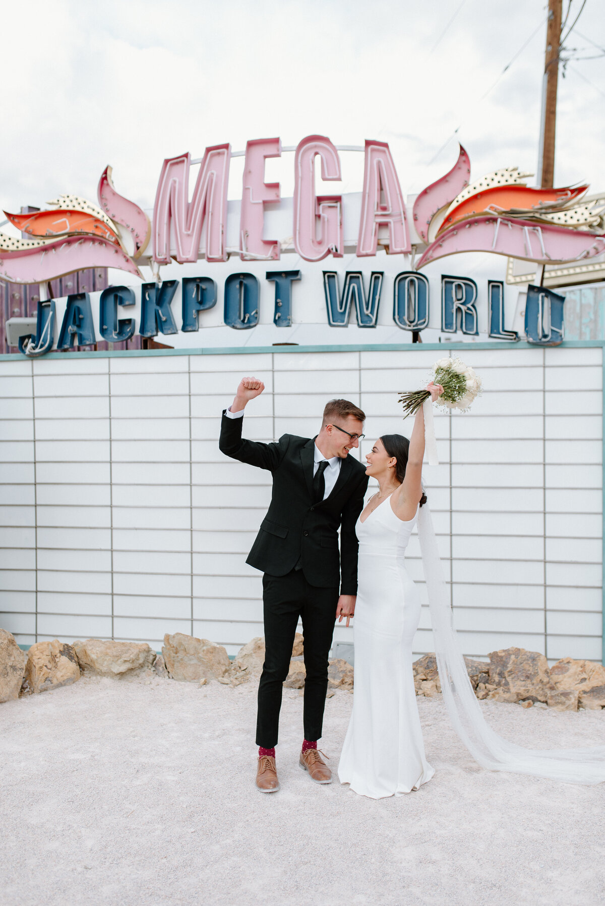 Elopement portraits at the Neon Museum in Las Vegas, Nevada