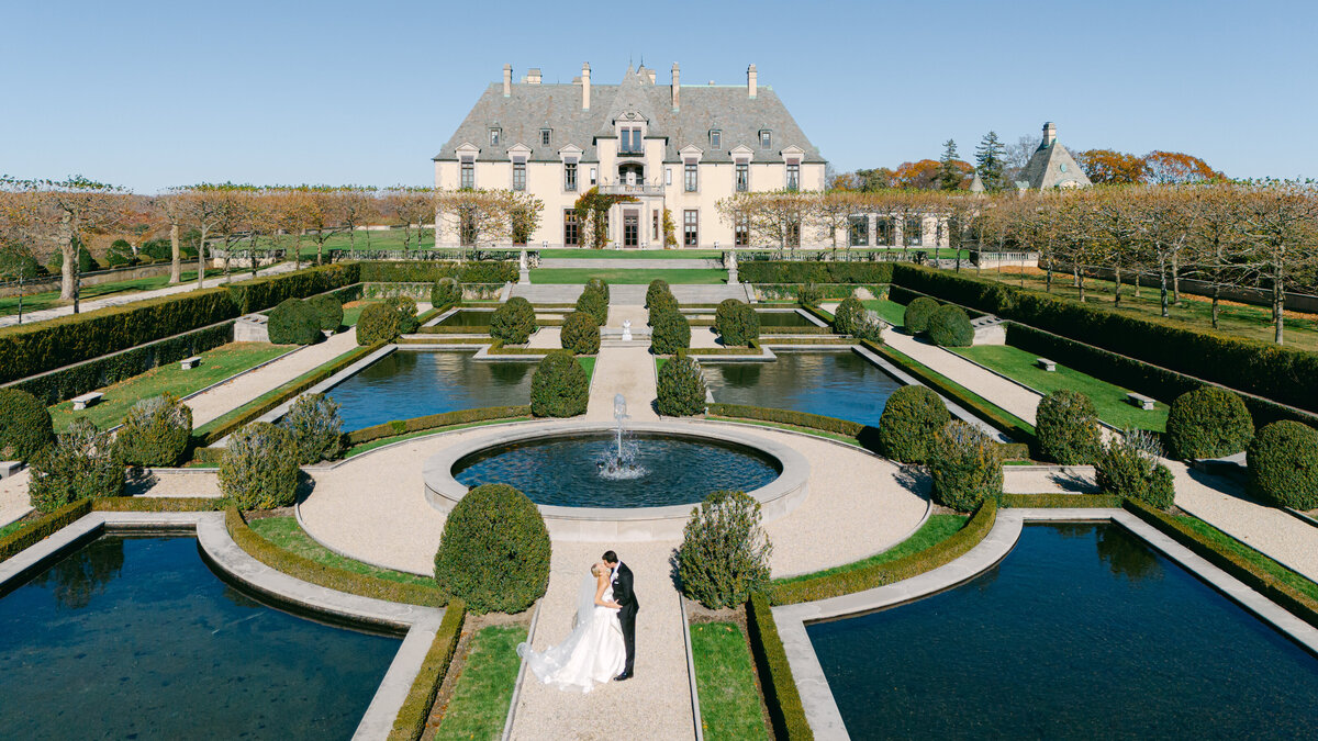 Drone Wedding Portraits at Oheka Castle, Iconic Elegant Oheka Castle Wedding Photos