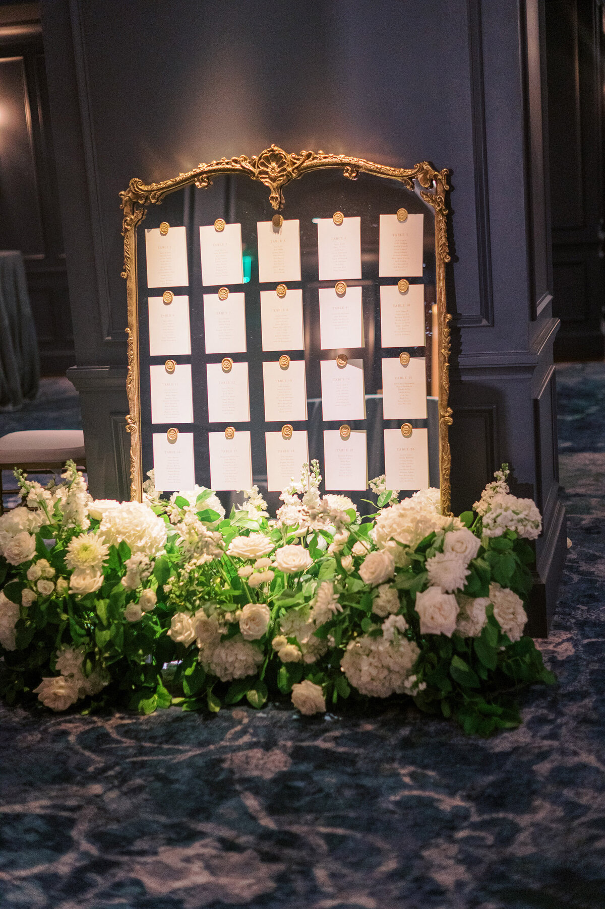 Kate-Murtaugh-Events-Boston-wedding-planner-Newbury-Hotel-seating-chart-antique-mirror