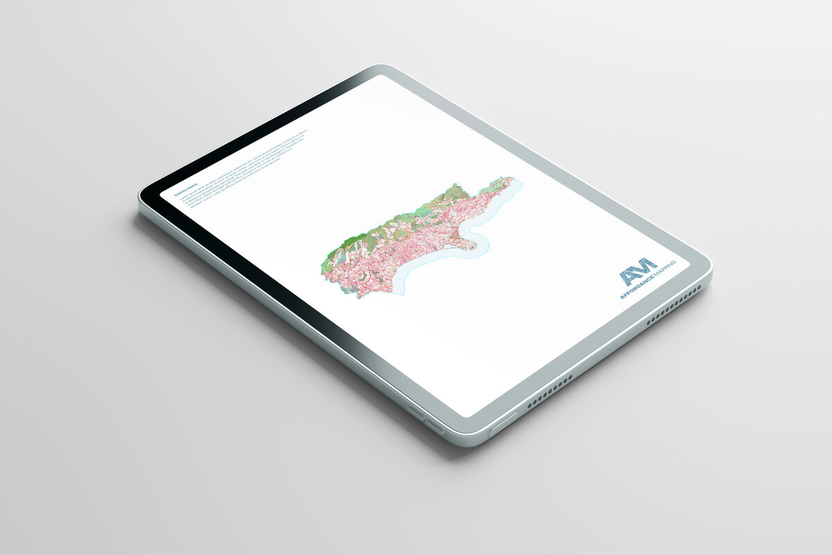 iPad mockup featuring Affordance Mapping New Zealand's logo and branding, designed by a Wanaka graphic designer to showcase a modern, professional brand identity.