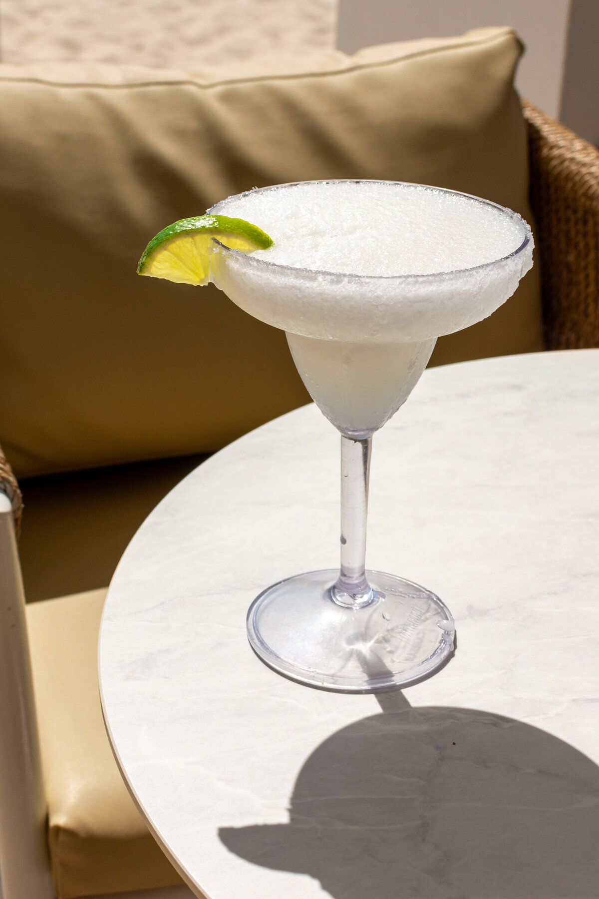 A frozen margarita with a lime wedge and salt rim is photographed at the Tequila Bar on the Riu Latino hotel property in Cancun, Mexico.