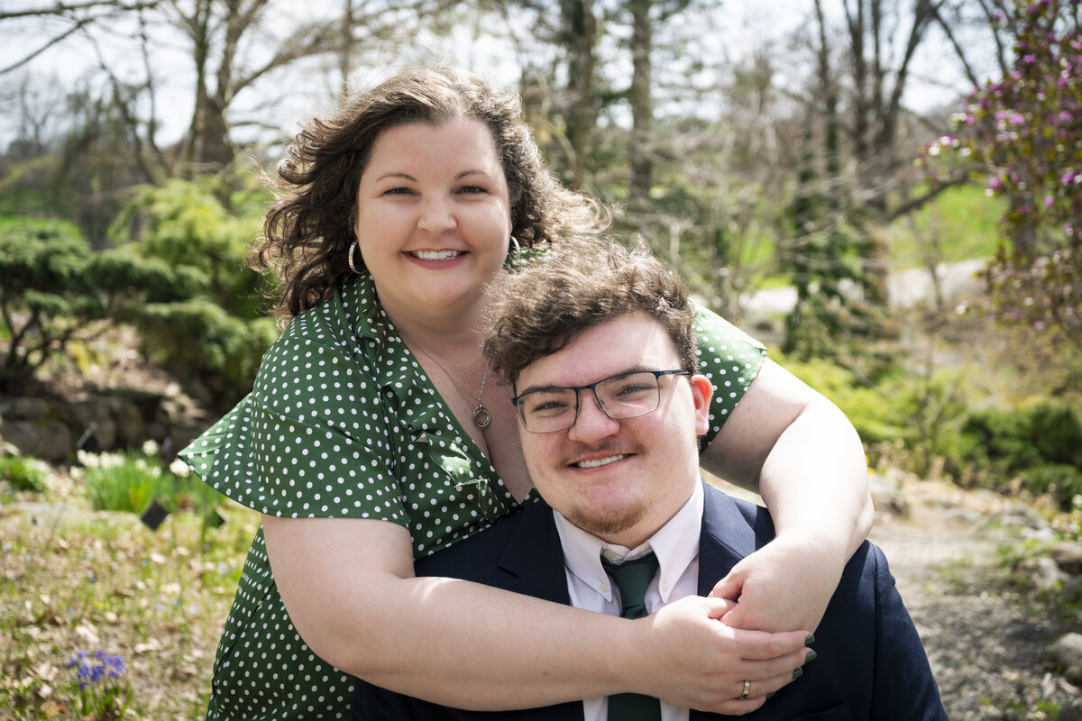 Senior photo of a mother and son in a park