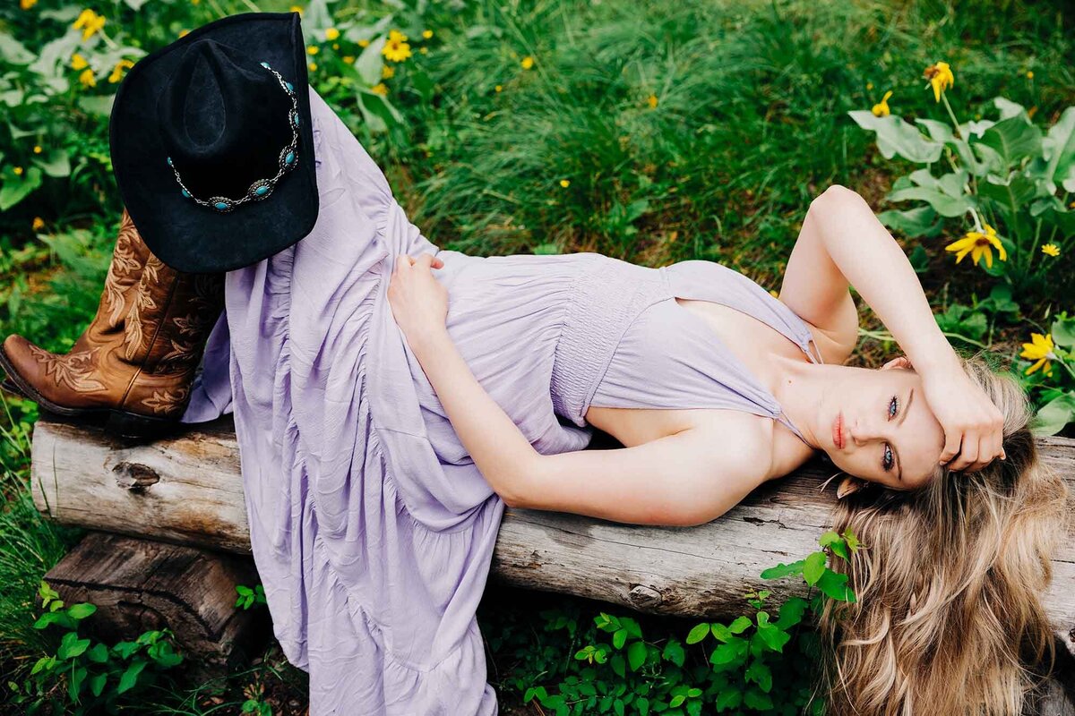 Montana model in purple dress, Pattee Canyon, Missoula