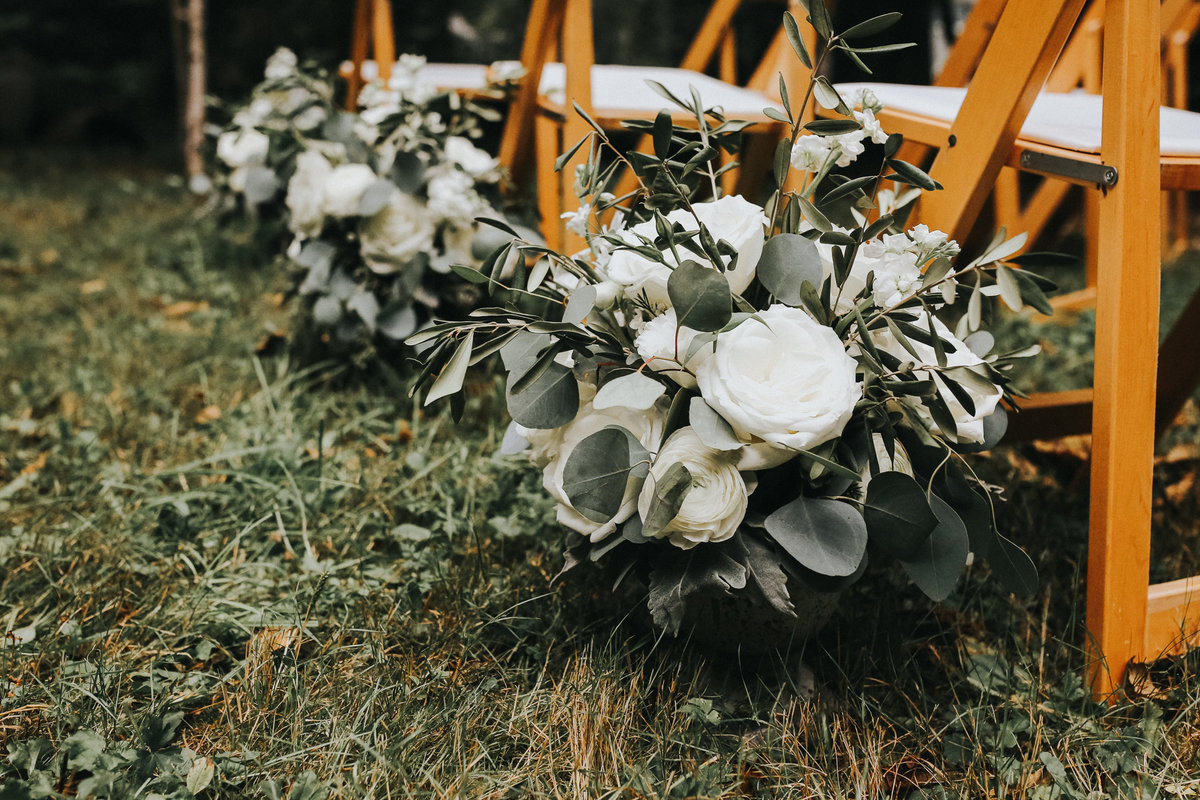 Floral arrangements for ceremony  for elopement wedding in Olympic National Park, Washington