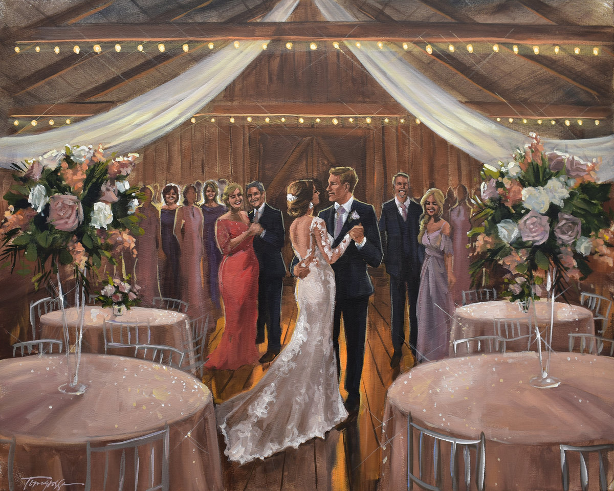 first dance live wedding painting at Destrehan Plantation wedding reception