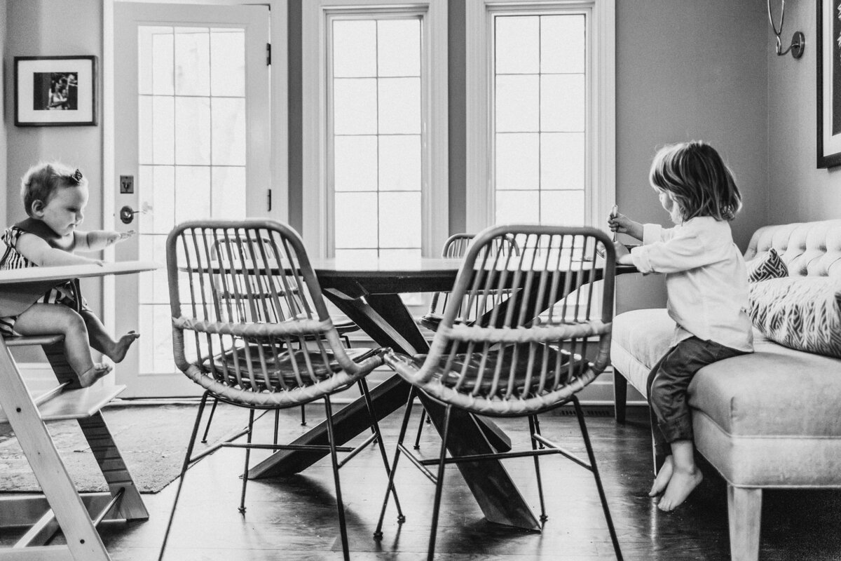 Quiet moment at between siblings in the kitchen